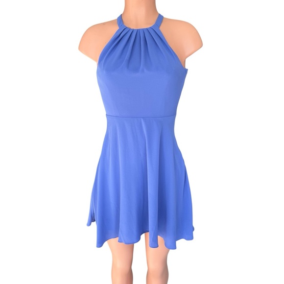 Express Periwinkle Fit and Flare Halter Dress - Picture 2 of 4